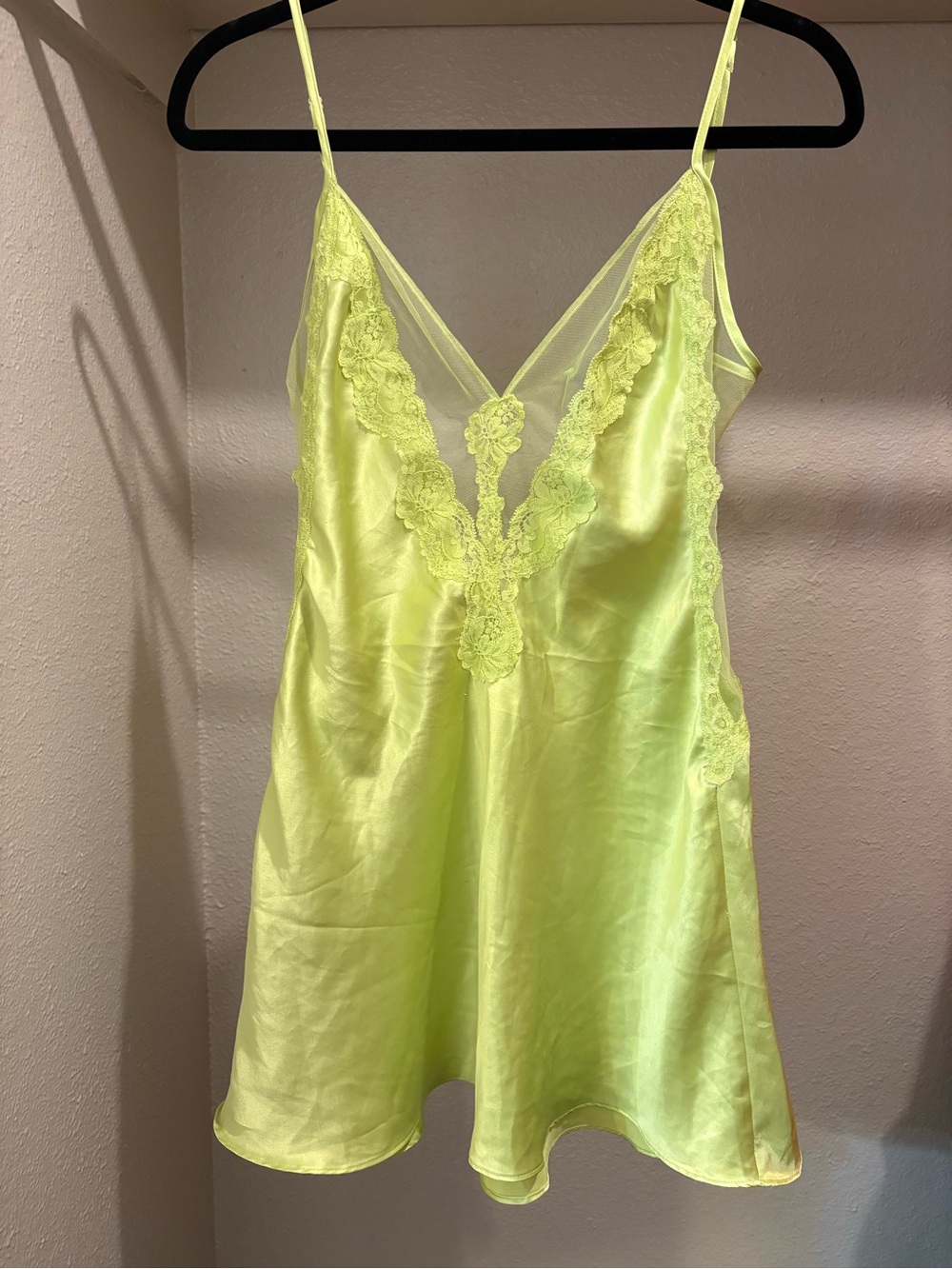 Frederick's of Hollywood Neon Lime Satin Lace-Trim Slip